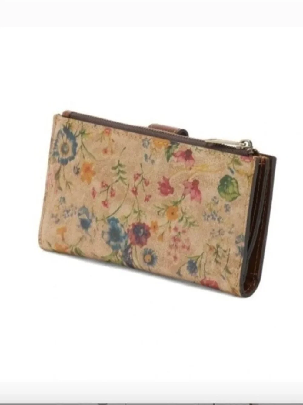 PATRICIA NASH Nazari Prairie Rose Leather Bi- Fold Continental Tan Floral Wallet